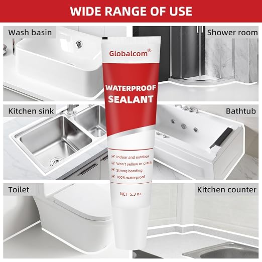 Advanced Silicone Caulk for Kitchen & Bathroom Waterproof Silicone Sealant | for Interior and Exterior Use, Stronger Adhesion Shrink & Crack Proof - 5.3 oz White