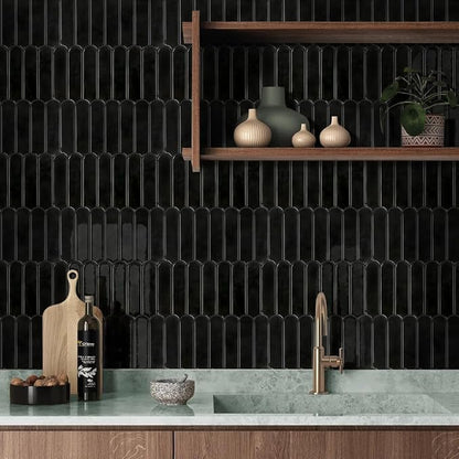 Commomy Thicker Black Peel and Stick Backsplash - 10 pcs of 12" x 12" - 3D Adhesive Peel and Stick Tiles Backsplash for Kitchen, Bathroom, Removable, Waterproof, Vinyl Wall Tile