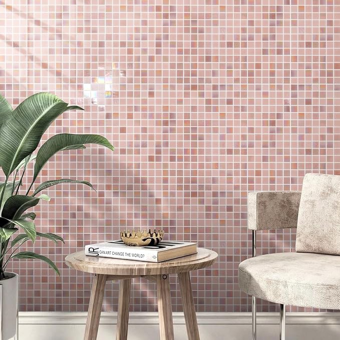 11.5sq.ft Pink Mosaic Glass Mosaic Tile for Bathroom, Pool, Backsplash | Waterproof Wall & Floor Tile. Heat & frost resistant outdoors, steam Areas, Fireplace, Restaurants, Hotels, Laundry, 10pcs.