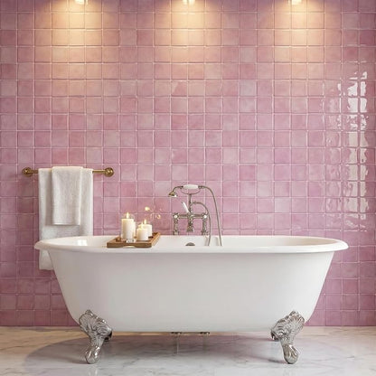 Blush Pink 4 Sheets 6x6 Inch Peel and Stick Subway Tile Backsplash, Self Adhesive Wall Tiles for Kitchen Bathroom, Thick Waterproof Heat Resistant, Easy Install No Grout, Renter Friendly