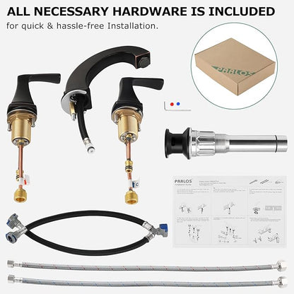 PARLOS Two-Handle High Arc Bathroom Sink Faucet with Metal Pop Up Drain and cUPC Faucet Supply Lines Widespread 8 inch Deck Mounted,Oil Rubbed Bronze, Doris 14173