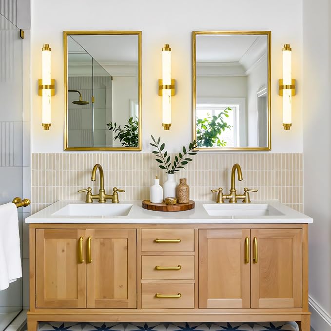23.6" Modern Wall Sconce, 5CCT Dimmable LED Bathroom Vanity Light, Brushed Gold Wall Light with Resin Shade, 20W Hardwired Vanity Lighting for Bedroom, Living Room, Hallway