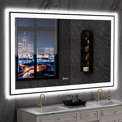 LOAAO 60"X36" LED Bathroom Mirror Black Framed | Anti-Fog, Dimmable, Memory Function, Tempered Glass, Lighted Vanity Mirror for Wall
