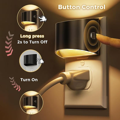 L LOHAS LED Night Lights Plug into Wall, 8 Colored Kids Night Light, 2 Pack | Built-in Dusk to Dawn Sensor, Color Changing Mode, Black Housing