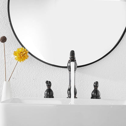 GGStudy 2 Handles 3 Holes Faucet Widespread Bathroom Sink Faucet Basin Tap Mixer Supply Hose Included Matching Pop Up Drain Oil Rubbed Bronze