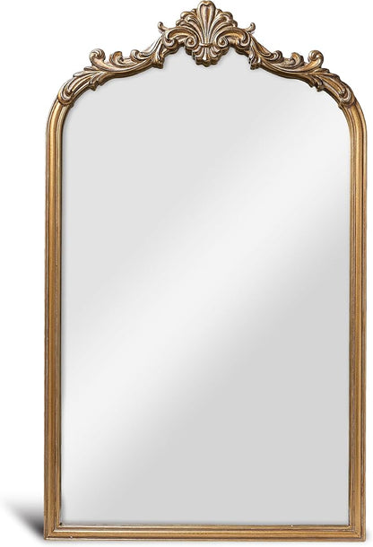 English Estate Carved Arch Wood Wall Mirror, Mirror for Entryway, Living Room, Bathroom, Antique Gold, 20.4x33