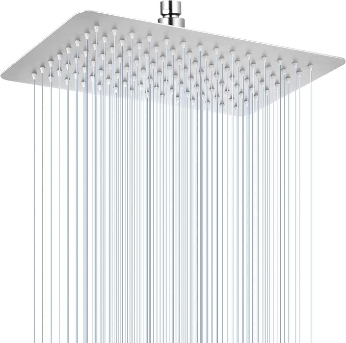 12x8 Inch Rectangle Rain Shower Head Brusehd Nickel, All Metal Stainless Steel 304, Full Body Rainfall Shower with 112 Silicone Nozzles, Ceiling Rain Showerheads