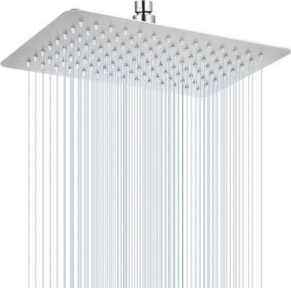 12x8 Inch Rectangle Rain Shower Head Brusehd Nickel, All Metal Stainless Steel 304, Full Body Rainfall Shower with 112 Silicone Nozzles, Ceiling Rain Showerheads