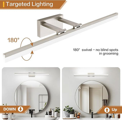 SOLFART Bathroom Lights Over Mirror: 32 Inch Bathroom Vanity Light- Brushed Nickel 6000K LED Lighting Fixtures IP44 Damp Rated, ETL Certified