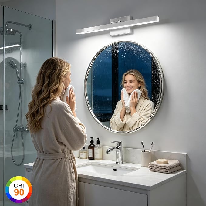 IZORRO Modern Bathroom Vanity Light 32 inch, Rotatable, 24W Dimmable Led Bathroom Light Fixture Over Mirror, Chrome Vanity Light Bar (Cool White 6000K)