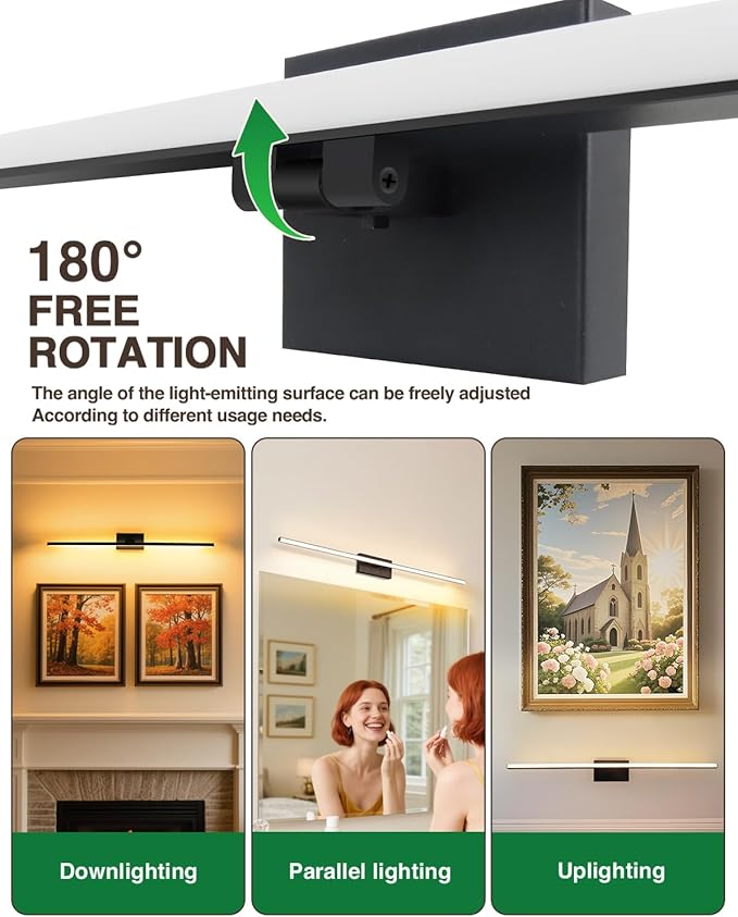 zouzai Second Generation Modern LED Bathroom Vanity Light Bar Black IP44 Over Mirror Bath Wall Fixture 5CCT Adjustable, Dual-Sided, 180° Adjustable Angle (40 inch)