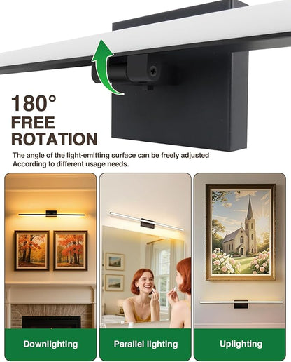 zouzai Second Generation Modern LED Bathroom Vanity Light Bar Black IP44 Over Mirror Bath Wall Fixture 5CCT Adjustable, Dual-Sided, 180° Adjustable Angle (40 inch)