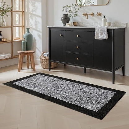 Bathroom Rugs 48x17 Non Slip Washable, Black Bath Mat for Bathroom Floor Tub, Soft Absorbent Quick Dry Mats for Shower, Bathtub,Home Decor