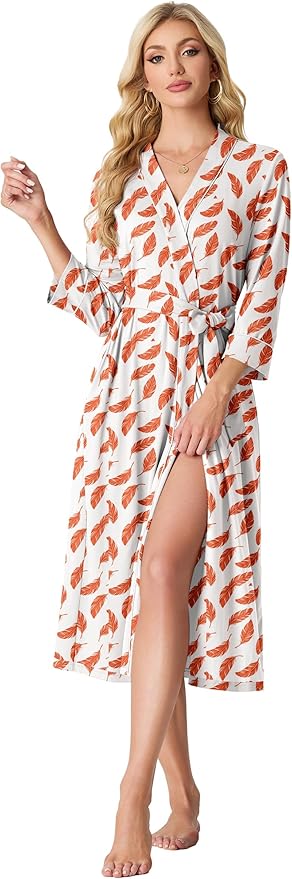 PrinStory Womens Robe Long Knit Bathrobe Lightweight Soft Robes Ladies Bath Robe