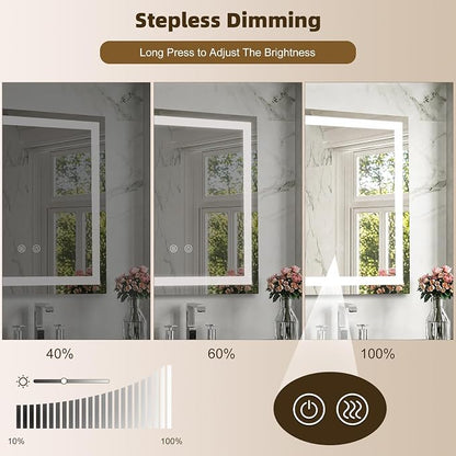 28"X28" Square LED Bathroom Mirror with Lights | Lighted Bathroom Vanity Mirror for Wall, Anti-Fog, Dimmable, 3 Color Temperature, HD Tempered Glass(Vertical Only)