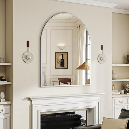 BEAUTYPEAK 32"x42" Arch Bathroom Wall Mirror, Silver | Wall Mounted Vanity Metal Frame Mirror for Bedroom, Entryway, Living Room, Fireplace