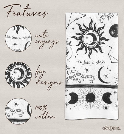 Karma Gifts Black and White Boho Tea Towel,Cotton, Sea Turtle