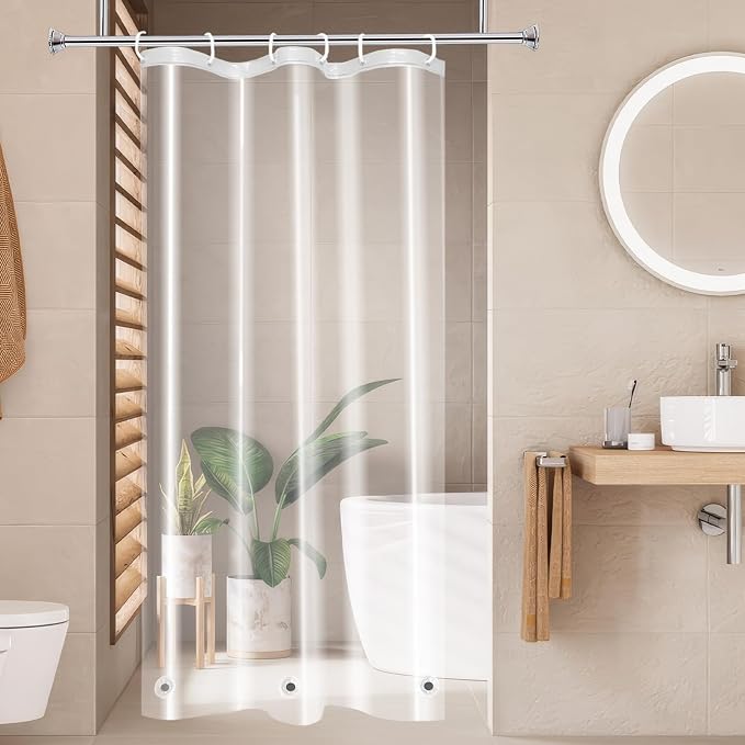 AooHome Eva Small 36x72 Inches Shower Liner, See Through Clear 8 Gauge Bathroom Curtain with Hooks, Bottom Magnets, Water Repellent, Heavy Duty, Rust Proof Grommets