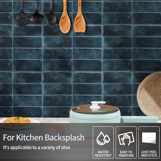 Peel and Stick Backsplash 3D Wall Tiles,Self-Adhesive,Oil Proof,Waterproof, Removable Wall Panels for Kitchen & Bathroom,Modern Design, Easy Install (10.7ft，12x9 inch,14 Pack) (Blue)