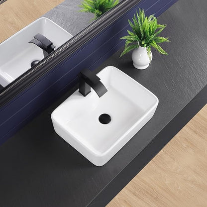 Vessel Sink 19"x15" Rectangular Bathroom Sink Modern White Porcelain Ceramic Above Counter Drop-in Vanity Sink for Bathrooms Art Basin with Faucet Hole