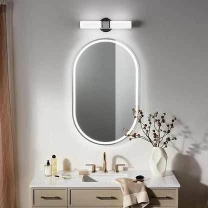 Kichler Sashi 18" LED Small Bath Bar with White Glass in Black, Modern, for Vanity, Fireplace, Buffet, Hallway, Vanity Mirror, (18" W x 5" H), 55191BKLED