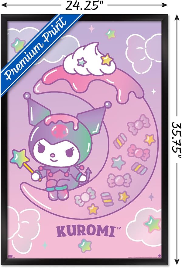 Hello Kitty and Friends: 24 Dreamland - Kuromi Wall Poster, 34L" x 22.4W", Black Framed Version