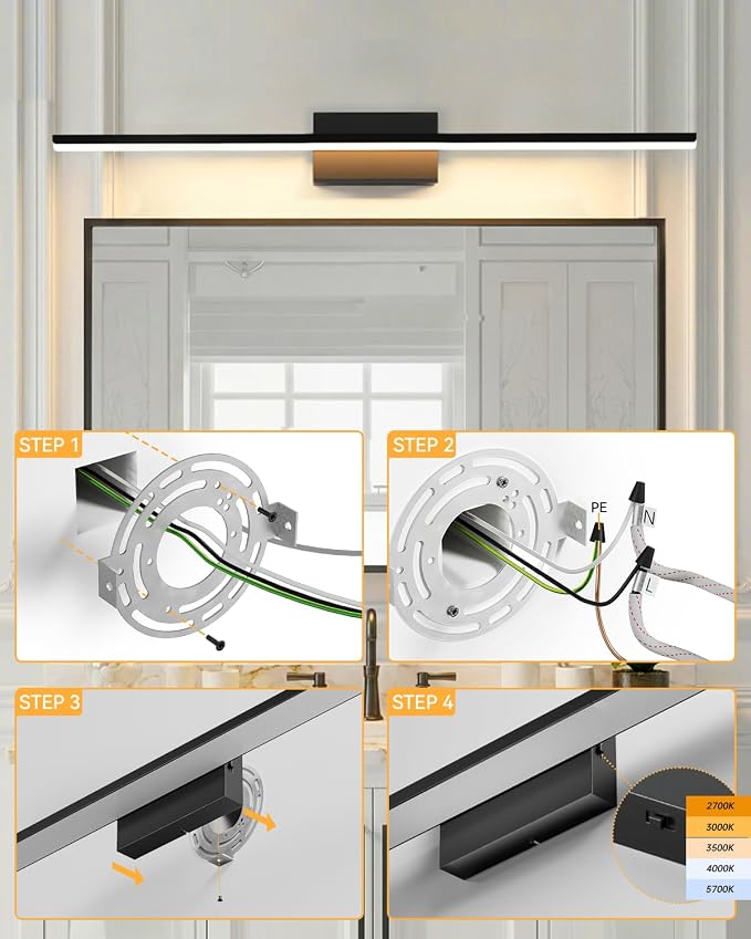 Modern LED Bathroom Vanity Light,40inch (39.76'') 36W 3300 Lumen Dimmable Powder Room Light Fixtures Over Mirror,5CCT Vanity Lights for Bathroom, ETL Certified,Slim Rectangular Bar