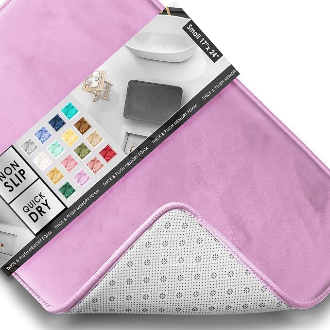 Clara Clark Bathroom Rugs, Velvet Memory Foam Bath Mat, Non-Slip, Machine Washable Bath Rugs - Dries Quickly, Ultra Soft Plush Bath Mats for Bathroom, 17 x 24, Lavender Dream
