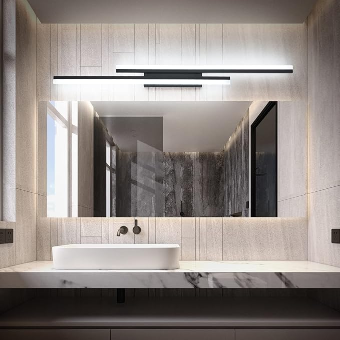 PRESDE 48 Inch LED Vanity Light Bar, Modern Black Bathroom Lighting Fixture Over Mirror