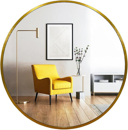 Round Mirror, 24 inch Glold Circle Mirror, Bruhsed Gold Metal Frame | High Definition,Waterproof,Rust-resistant, Round Mounted Mirrors for Bathroom,Living Room,Bedroom,Hallyway,Vanity,Wall Décor