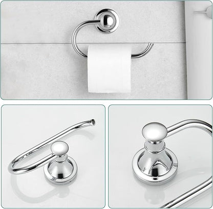 Hoimpro Chrome 4-Piece Bathroom Bath Set, Wall Mount Bathroom Hardware Fixture (Adjustable Towel Bar Rack, Towel Ring Holder, Paper Towel Holder, Double Towel Hook), Bathroom Accessories