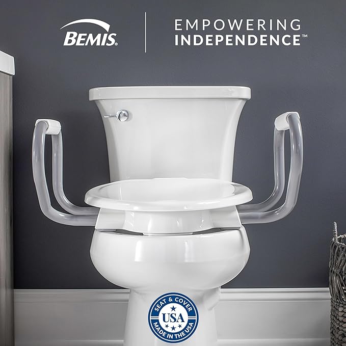 Bemis Assurance 3" Raised Toilet Seat with Handles and Bidet Attachment, Secure Hinges, Clean Shield Guard, Round, White
