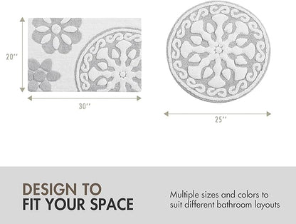 Madison Park Casablanca 100% Cotton Tufted Bathroom Rugs Luxurious Plush Medallion Floral Pattern Bath Mat Absorbent, Quick Dry, Spa Design Shower Room Décor, Rectangle 25" R, Grey