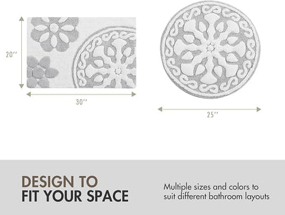 Madison Park Casablanca 100% Cotton Tufted Bathroom Rugs Luxurious Plush Medallion Floral Pattern Bath Mat Absorbent, Quick Dry, Spa Design Shower Room Décor, Rectangle 25" R, Grey