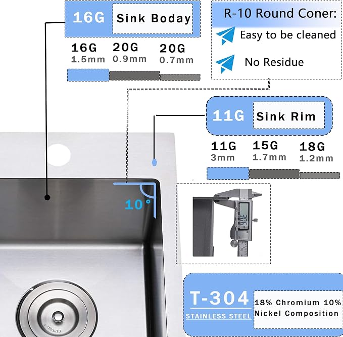 VCCUCINE Bar Sink Drop in,18 x 18 Inch Topmount RV Small Kitchen Sink,Handmade Stainless Steel Wet Bar Sink,Outdoor Single Bowl,Brushed Nickel Prep Sink with Drain
