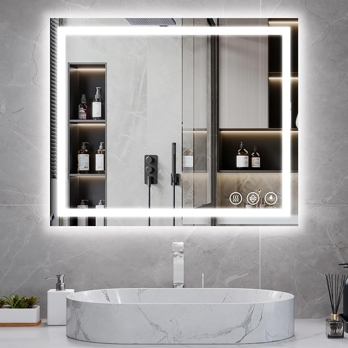 Koonmi 36x24 LED Bathroom Mirror, Shatterproof Mirror with Light | 90CRI Shatterproof Vanity Mirror with Backlit + Front Lit, Easy Install for Bathroom Hotel (IP65)