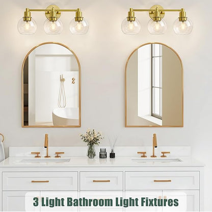 Espird 3 Light Bathroom Light Fixtures, Brushed Brass Bathroom Vanity Lights, Modern Vanity Lights 3-Light Globe Bathroom Vanity Lighting Fixture Over Mirror