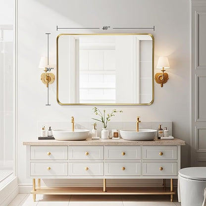 Fabuday Gold Bathroom Mirror 40x30 Inch - Large Brushed Metal Frame Mirror Over Sink, Rectangular Wall Mounted Vanity Mirror for Bedroom, Living Room, Farmhouse Style, Heavy-Duty Hooks