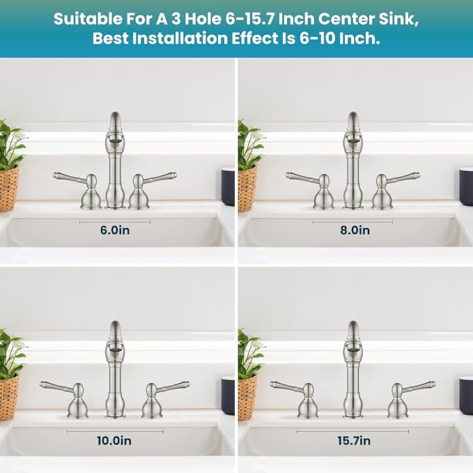 gotonovo 8 Inch Widespread Bathroom Faucets for Sink 3 Hole 2 Lever Handle Deck Mount with Pop Up Drain Hot and Cold Water Supply Lines Brushed Nickel