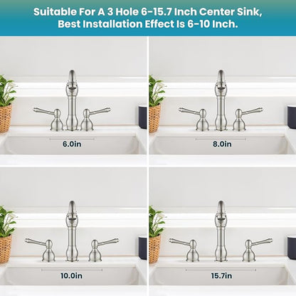 gotonovo 8 Inch Widespread Bathroom Faucets for Sink 3 Hole 2 Lever Handle Deck Mount with Pop Up Drain Hot and Cold Water Supply Lines Brushed Nickel