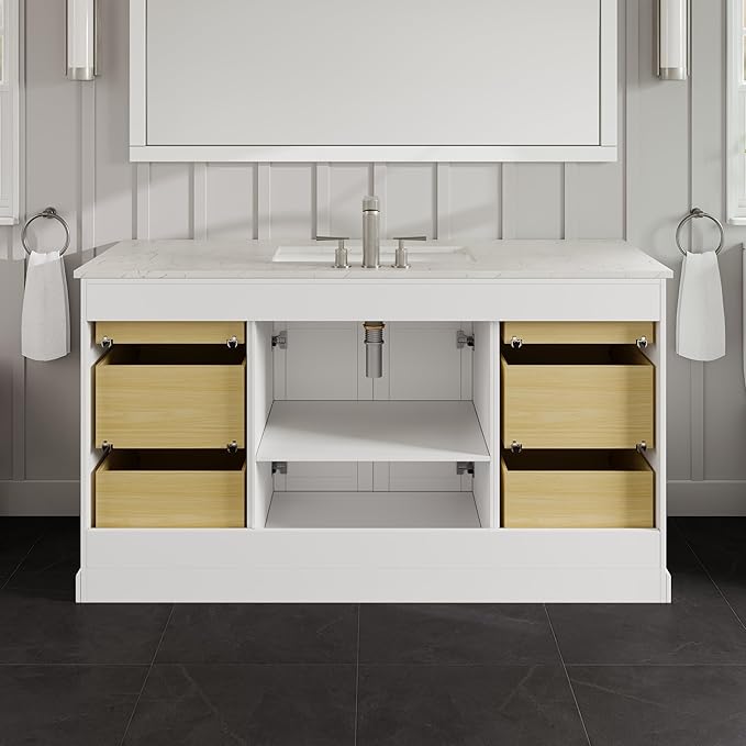 Eviva Epic 60 in. SS White Bathroom Vanity with White Carrara Quartz Countertop