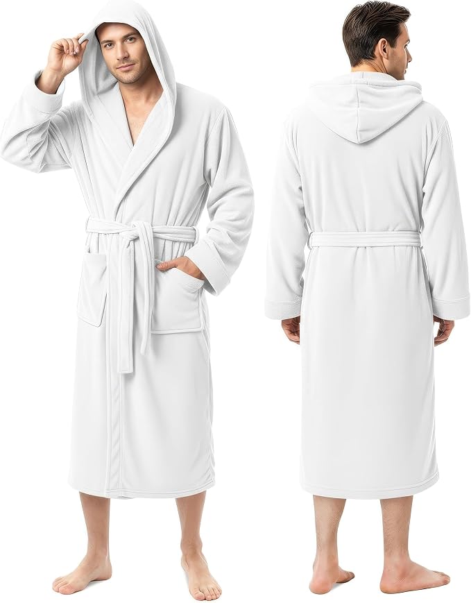 NY Threads Luxury Ultra Soft Mens Robe with Hood Plush Fleece Long Bathrobe