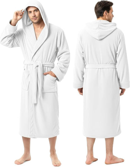 NY Threads Luxury Ultra Soft Mens Robe with Hood Plush Fleece Long Bathrobe