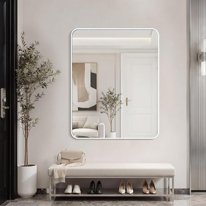 Bathroom Mirror for Wall, 30"x36" Black Bathroom Mirror for Over Sink, Shatterproof Tempered Glass Vanity Mirror with Anti-Rust Aluminum Alloy Frame, Hang Horizontally or Vertically, White