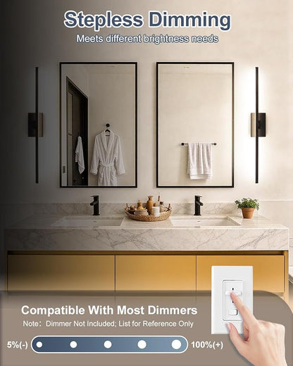 Aosclex 32 Inch Wall-Mounted Bathroom Lighting Fixtures, 180° Rotatable, 24W 2160LM, 5CCT Adjustable (2700K–6000K), Dimmable LED Light Fixture, Black Modern Bathroom Vanity Light, ETL Certificated