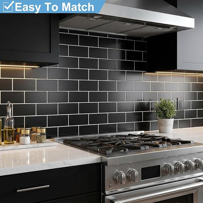Yipscazo 2026 New Upgrade Peel and Stick backsplash 3 x 6 Inches 3D PVC Composite Wall Tile Stick on Backsplash Tile for Kitchen Bathroom, Laundry Room, Fireplace(Pure Black, 100 Pieces)