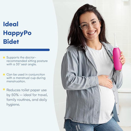 HappyPo The Original XL Butt Shower - Portable Bidet with 50% More Volume - The Easy-Bidet 2.0 Replaces Wet Wipes and Shower Toilet - Portable Bum Spray for Travel - Raspberry