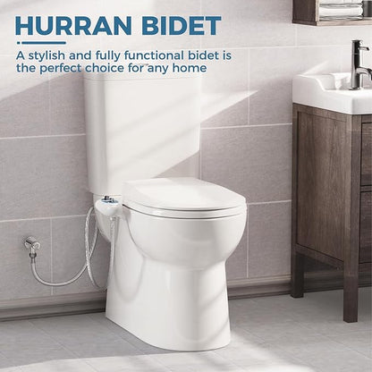 Hurran Ultra-Slim Bidet Attachment for Toilet, Retractable Dual Nozzles for Hygienic Posterior & Feminine Wash, Non-Electric with Adjustable Cold Water Pressure, Stainless Steel Inlet (Blue/White)