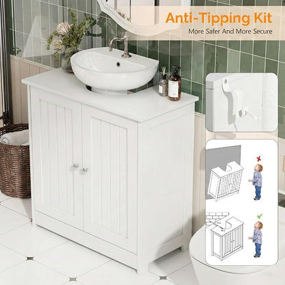 Bonnlo Pedestal Sink Storage Cabinet with 2 Doors Traditional Under Sink Cabinet Bathroom Space Saver Organizer with Adjustable Shelf White 23 5/8" W x 11 7/16" D x 23 5/8" H
