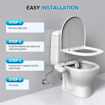Non-Electric Bidet Attachment, Self-Clean Dual Nozzles, Adjustable Pressure | Ultra Slim Intuitive One-Touch, Retractable Nozzle Structure, Cold Water Rear & Feminine Washing Modes, Stainless Steel Iniet